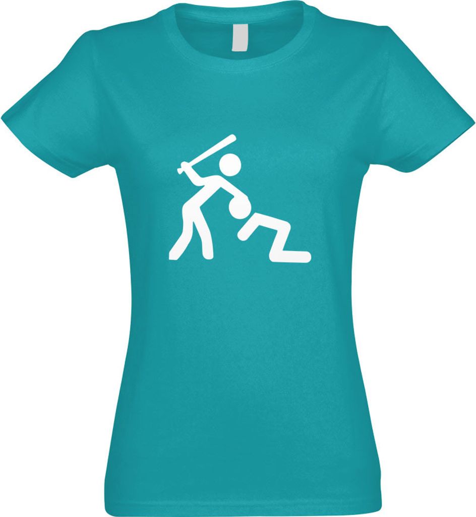 Kiwistar - T-Shirt tailliert - Damen - türkis - Knüppel Schläger Warnung - mit Motiv Bedruckt - Funshirt Design - Sport - Freizeit - Damen - XL