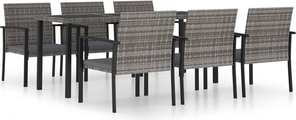 7-tlg. Garten-Essgruppe Poly Rattan Grau