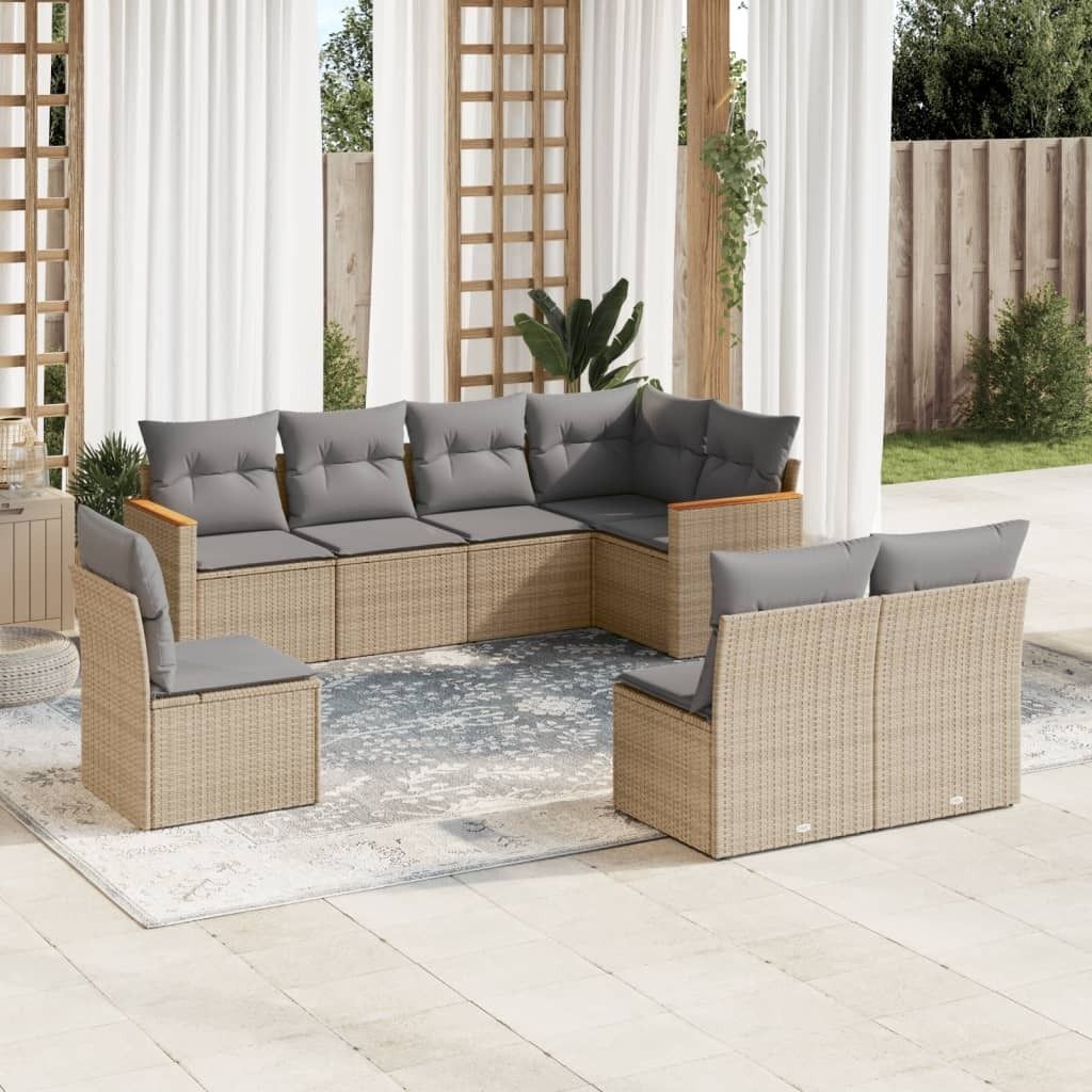 Design 8-tlg. Garten-Sofagarnitur mit Kissen Beige Poly Rattan, Gartenmöbel-Sets 2024 Neu