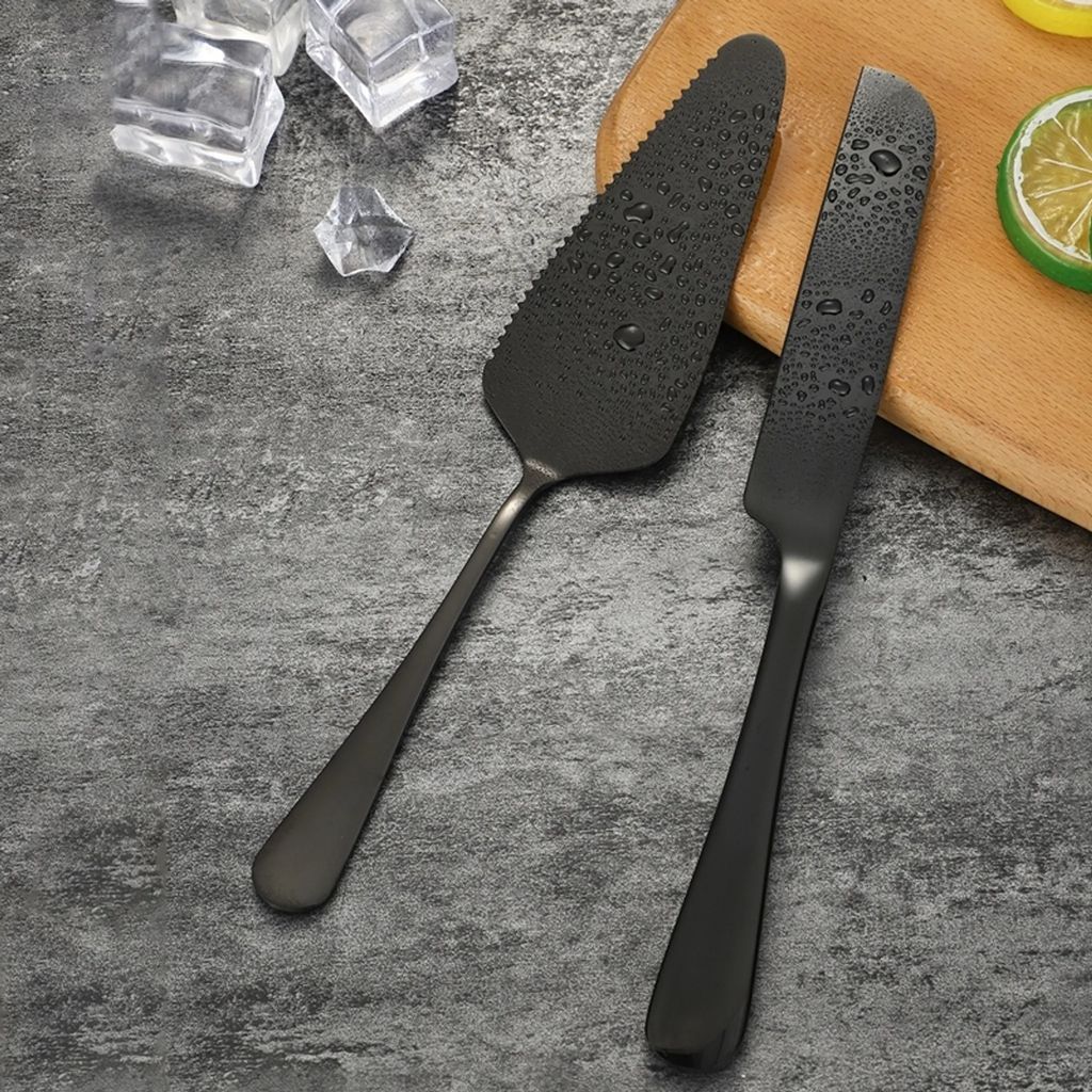 2-teilig Kuchenbesteck Set, Tortenheber Kuchenheber, Servierset aus Edelstahl, Tortenmesser und Kuchenschaufel, Spülmaschinenfest (Schwarz)