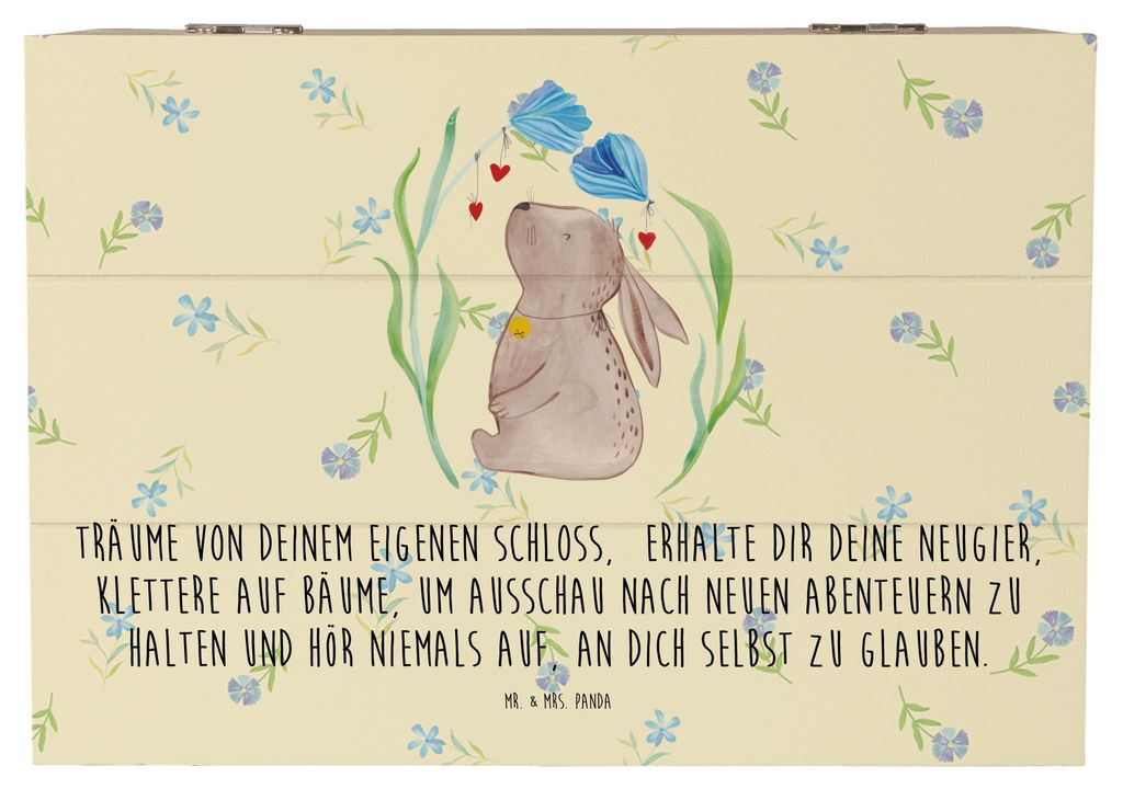 Mr. & Mrs. Panda truhe holz Hase Blume 22 x 15 cm - Blumig - Geschenk, Geschenkbox, Schatzkiste, fotobox, Schwangerschaft, Box, Kindergeburtstag, G...