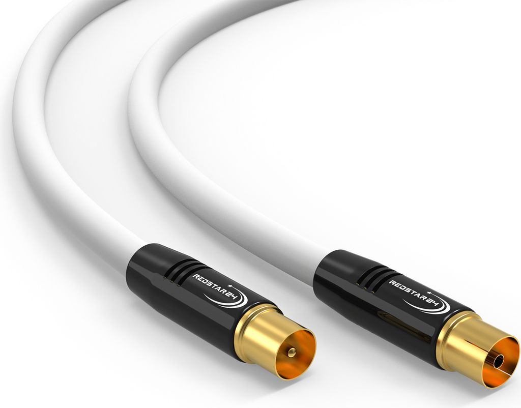 Antennenkabel Digital TV Kabel 135db Koax Stecker Buchse VERGOLDET HD 4K 3D UHD Weiß 5m