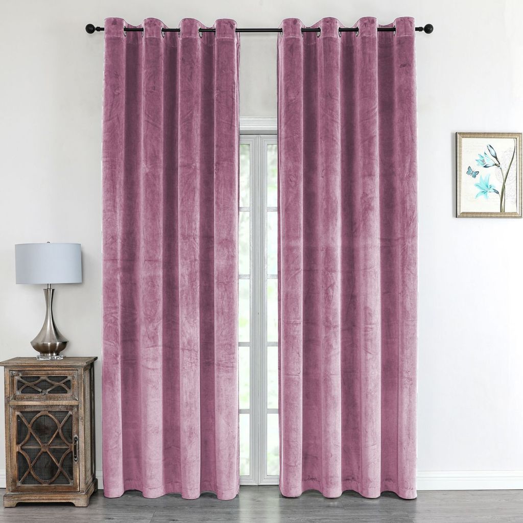 Samtvorhang 140 x 245 cm mit Öse wasserabweisend altrosa - Produktbild 