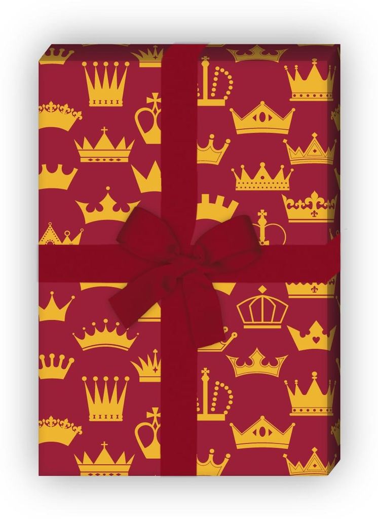 Geburtstags Geschenkpapier mit Kronen Vielfalt auf rot - G7670, 32 x 48cm