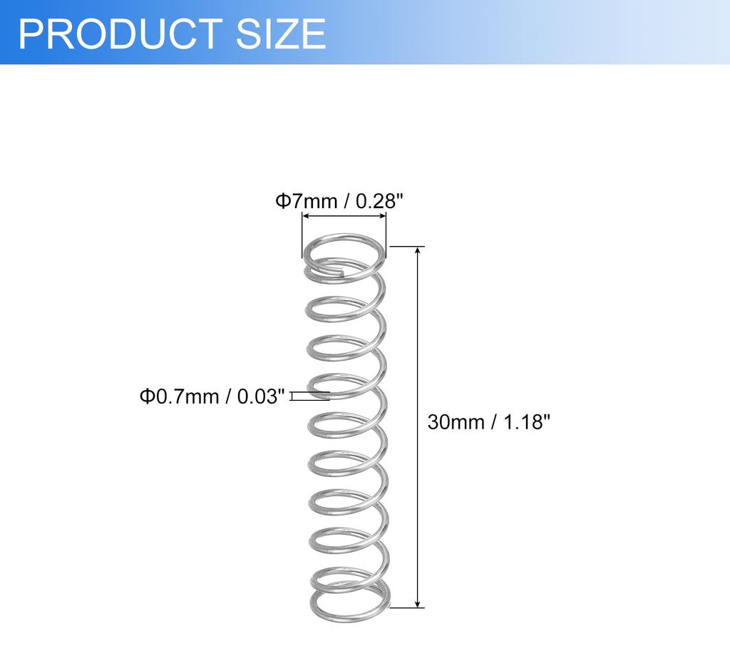 6 Stš¹ck Druckfedern, Edelstahl Spiralfedern, 0,7 mm Draht Dia. x 7 mm Au?en Dia. x 30 mm L?nge Verl?ngerungsfeder Kugelschreiber Druckfedern fš...