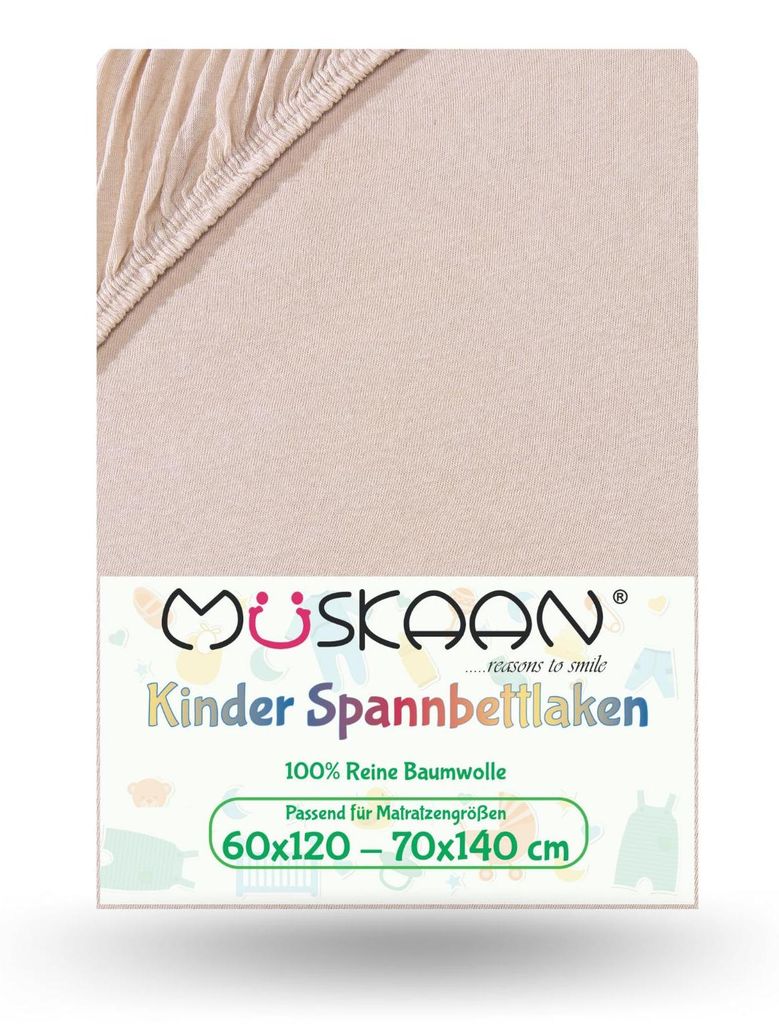 Jersey Kinder Spannbettlaken 60x120 cm - 70x140 cm Beige Produktbild 