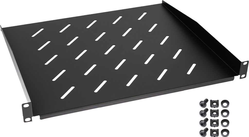 HMF 65499 Fachboden für Serverschrank | 19 Zoll | 1 HE | 400 mm Einbautiefe | Schwarz