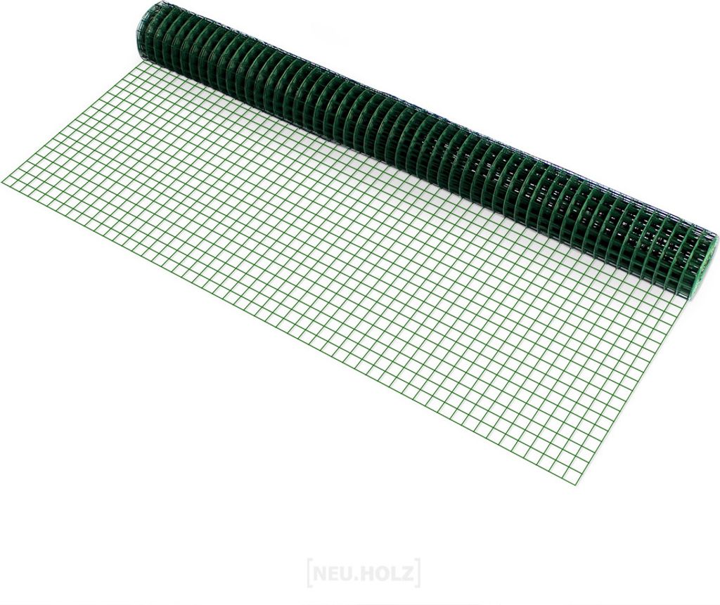 A roll of green wire mesh is unrolled on a white surface.