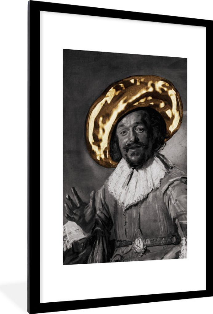 MuchoWow MuchoWow Gerahmtes Poster Der fröhliche Trinker - Frans Hals - Gold 60x90 cm - Poster mit zchwarzem Bilderrahmen - Dekoration - Wandp...