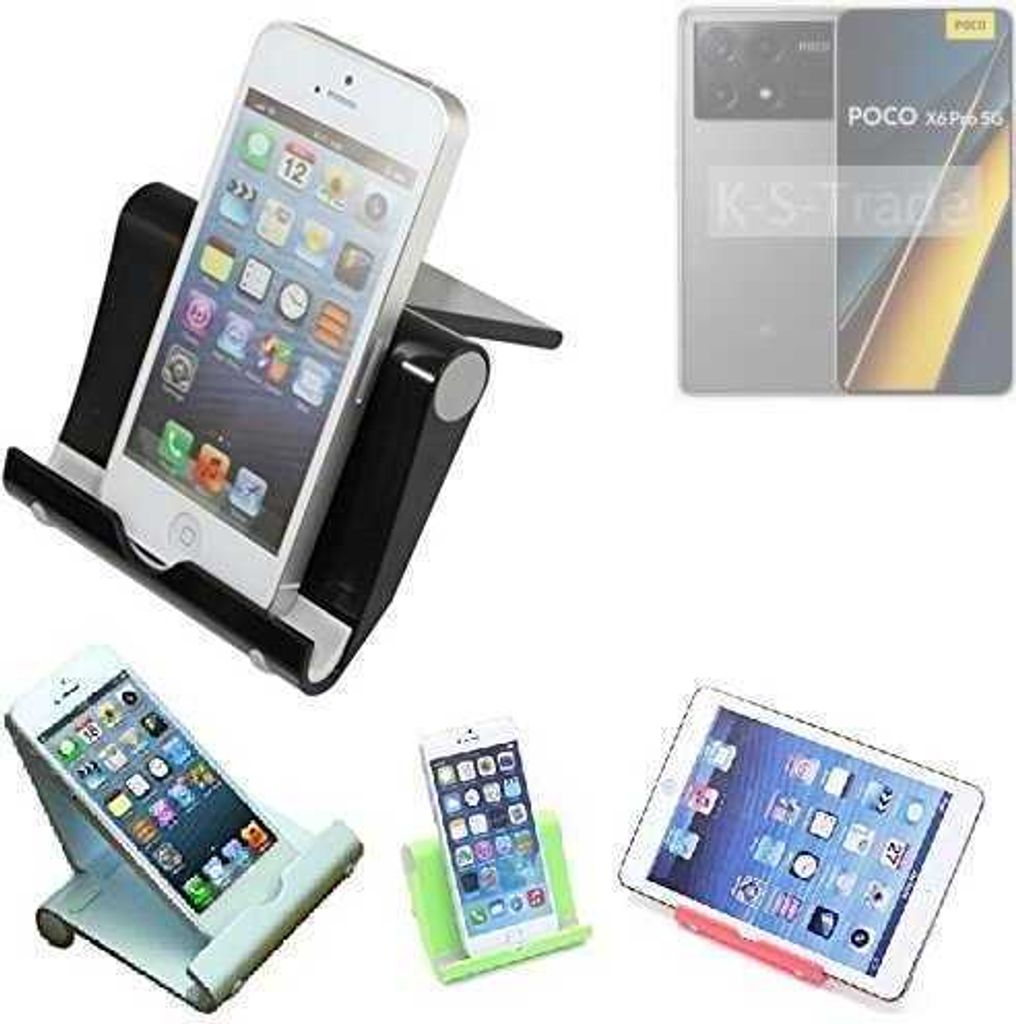 K-S-Trade Handy-Ständer kompatibel mit Xiaomi POCO X6 Pro 5G faltbarer Tischständer Smartphone Tablet Halterung Reise