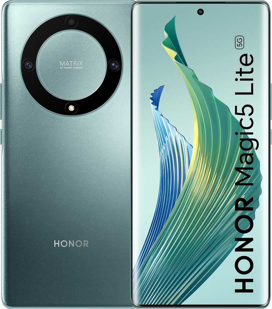 A product shot of a smartphone, showing both the front and back.