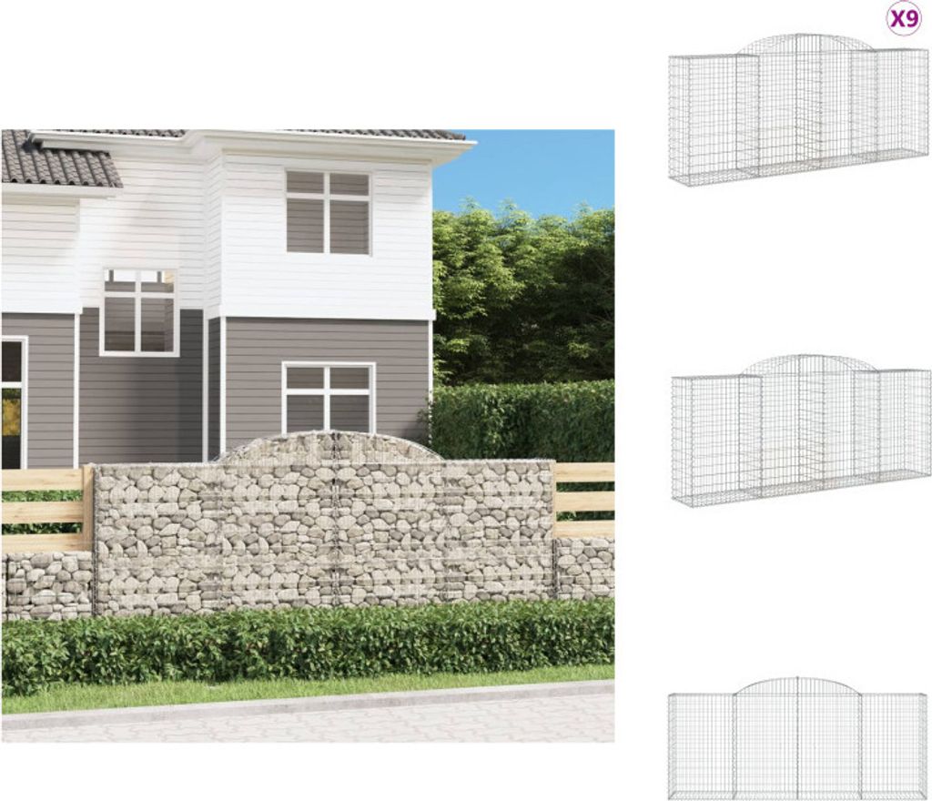 vidaXL Gabionen mit Hochbogen 9 Stk. 300x50x120/140cm Verzinktes Eisen - Blumentöpfe & Pflanzgefäße