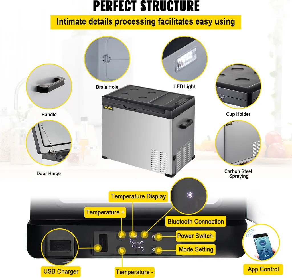 Glacière électrique 50L à refroidissement rapide - Compresseur silencieux 12V