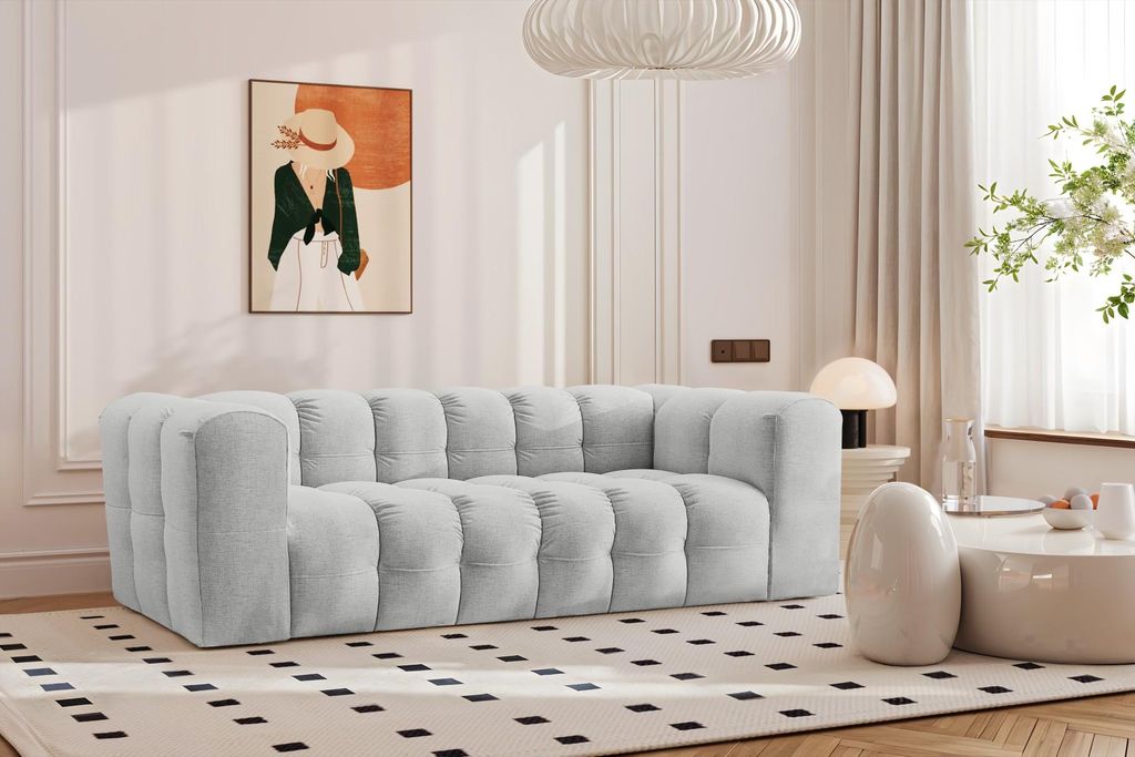 Kaiser Möbel Sofa 3-Sitzer, Komfort Couch BALOO, stoff Schenille, Hellgrau