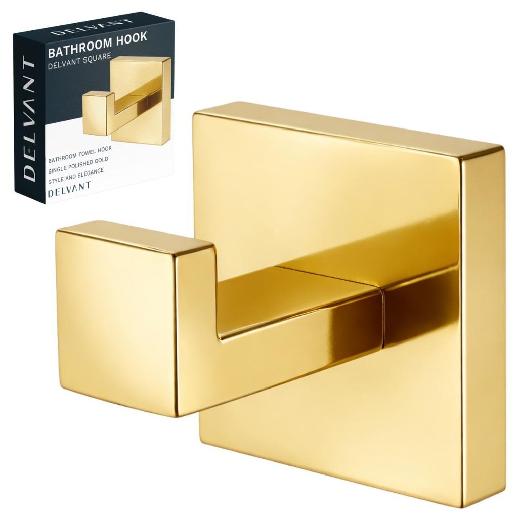 Handtuchhaken DELVANT SQUARE Gold Hochglanz Edelstahl Produktbild 