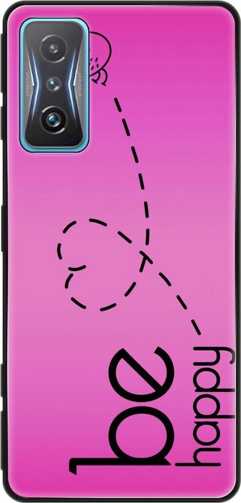 König Design Hülle kompatibel mit Xiaomi Redmi K50 Gaming Kunststoff Soft Handyhülle - Handy Case Be Happy Pink