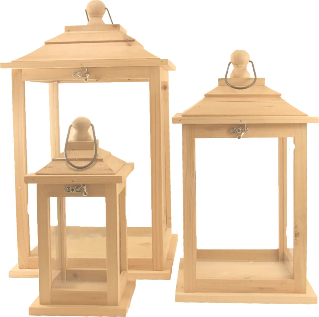 Set 3 Lanterne Legno Naturale FADEDA 51cm - Decorazione Presepe Unica