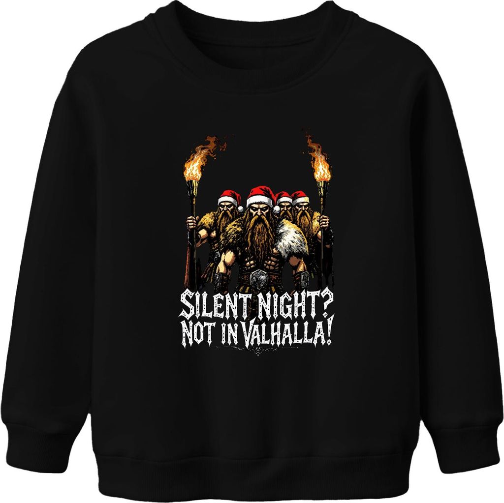 Silent Night Not In Valhalla Wikinger Krieger Fackel Santa lustig Uni Kinder Sweatshirt Pullover, Schwarz, 116