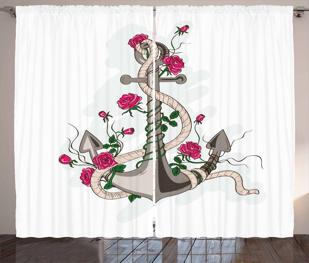 ABAKUHAUS Rose Rustikaler Vorhang, Romantisches Seanker Seil, Wohnzimmer Universalband Gardinen mit Schlaufen und Haken, 280 x 245 cm, Hot Pink Gr...