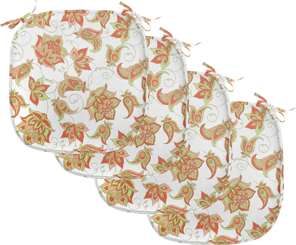 Coussin de chaise avec sangles imperméable motif Paisley Vert et Rouge