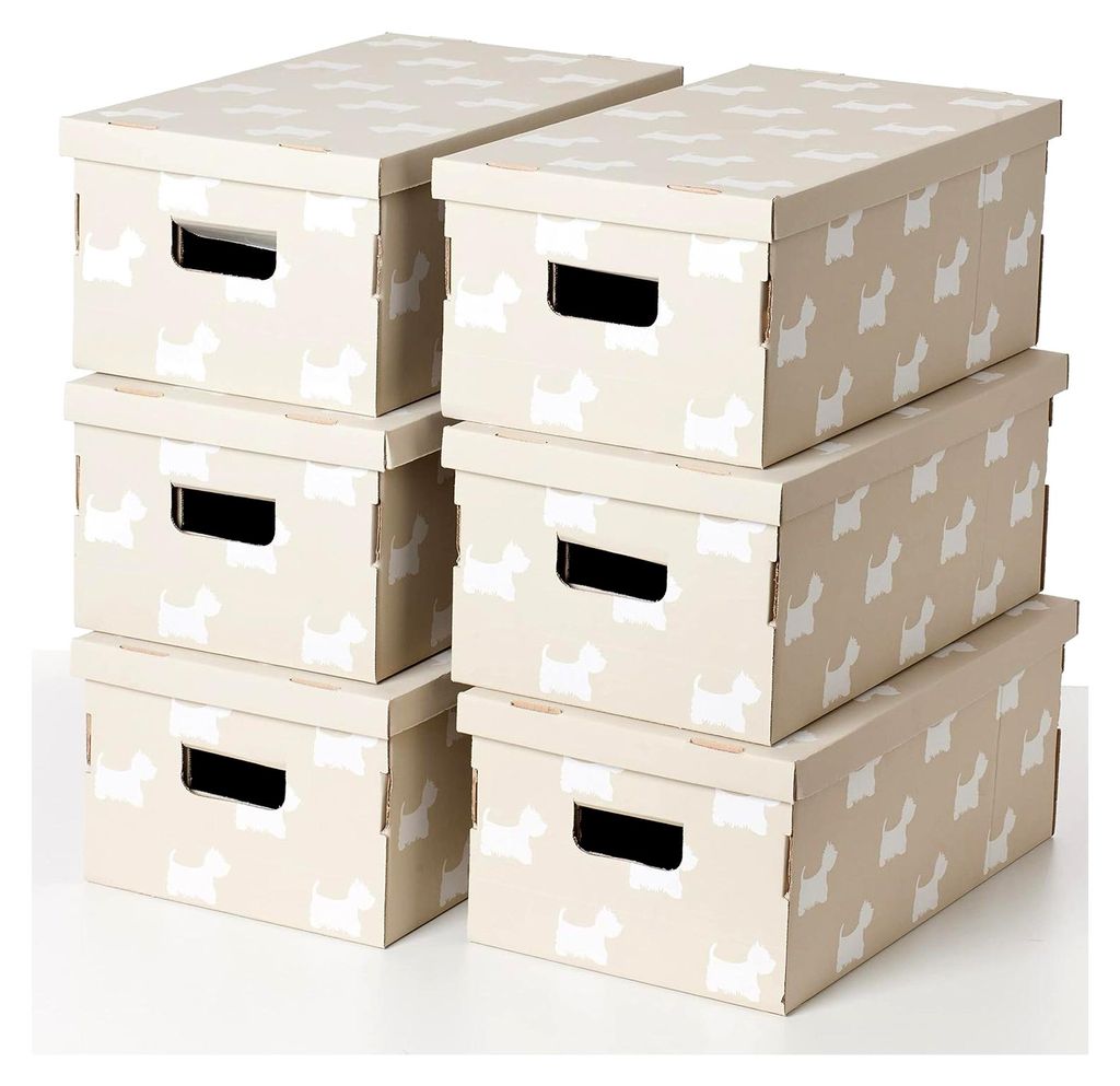 Set mit 6 Aufbewahrungsboxen mit Deckel ausem Papier, Hunde, Pappkarton, Ordnungsbox, Stapelbox aus Pappe, Box mit Griffen, Umzugskartons, 29x51x20...