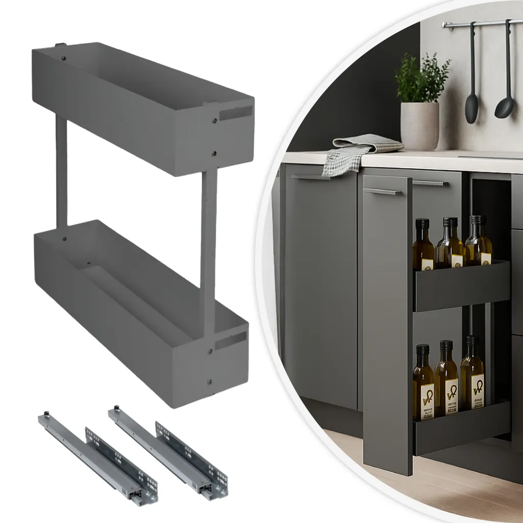 Panier Coulissant Cuisine 2 Étages 150mm Anthracite avec Softclose