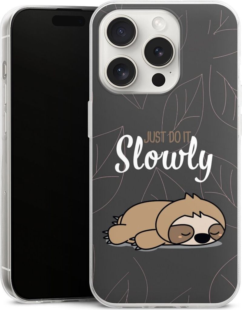 DeinDesign Slim Hülle für Apple iPhone 15 Pro Silikon Case Ultra Dünn Handyhülle Faultier Sprüche lazy sunday