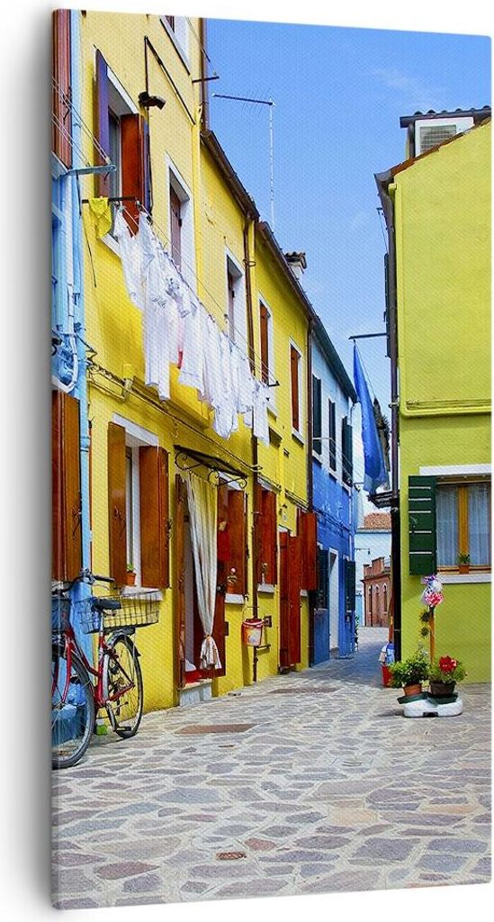 Bild auf Leinwand - Leinwandbild - Sonne Tag Fahrrad Straße - 55x100cm - Wand Bild - Wanddeko - Leinwanddruck - Bilder - Kunstdruck - Wanddekorati...