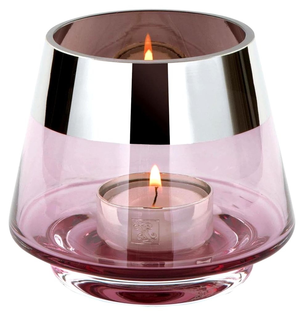 Teelichthalter in Rosa Ø 11 cm aus Glas mit silbernem Rand