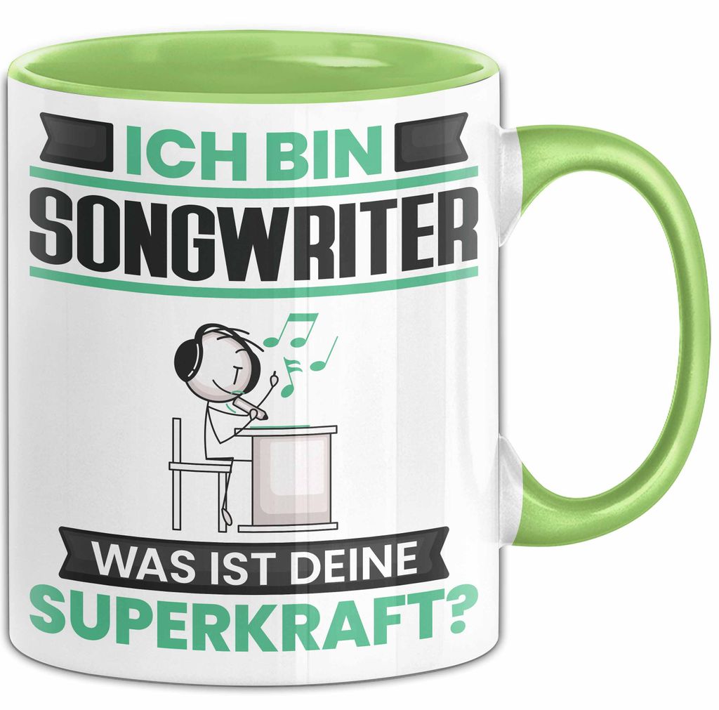 Songwriter Tasse Geschenk für Songwriter Geburtstag Lustiger Spruch Kaffee-Becher Was Ist Deine Superkraft (Grün)