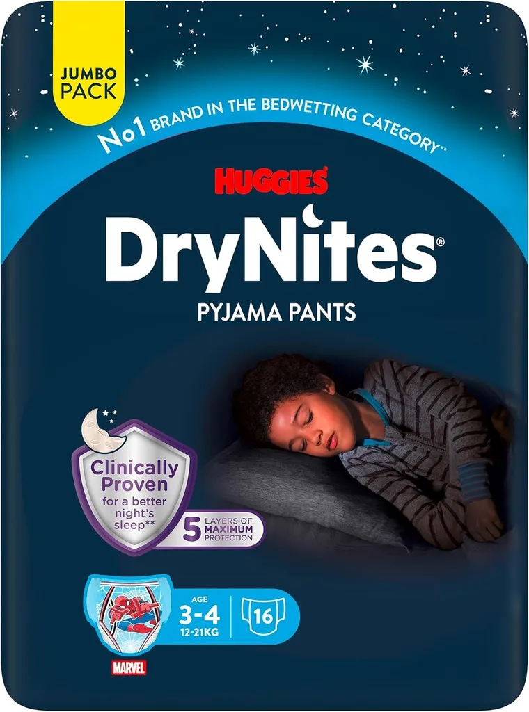 Culottes de Nuit Enfant 12-21kg Huggies DryNites Garçons 3-4 ans 64p