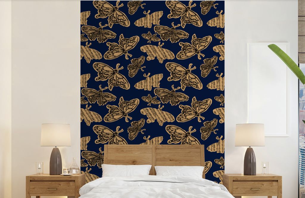 MuchoWow Fototapete für Wohnzimmer oder Schlafzimmer Wandtapete Vinyl Motivtapete Muster - Musik - Schmetterlinge - 190x300 cm - Kinderzimmer