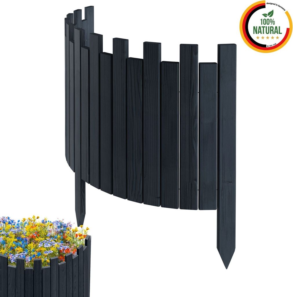 Floranica Beeteinfassung Rasenkante Holz Rollzaun Holzzaun 100 x 40 cm Antrazit imprägniert Flexible Rollborder Palisade Gartenzaun