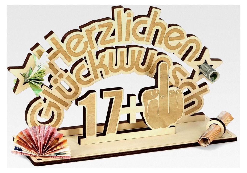 Lustiges Geldgeschenk zum 18. Geburtstag aus Holz - Geburtstagsgeschenk - 17 + 1 - Holz-Gästebuch - Deko zum 18. Geburtstag - Geschenke für Mädc...