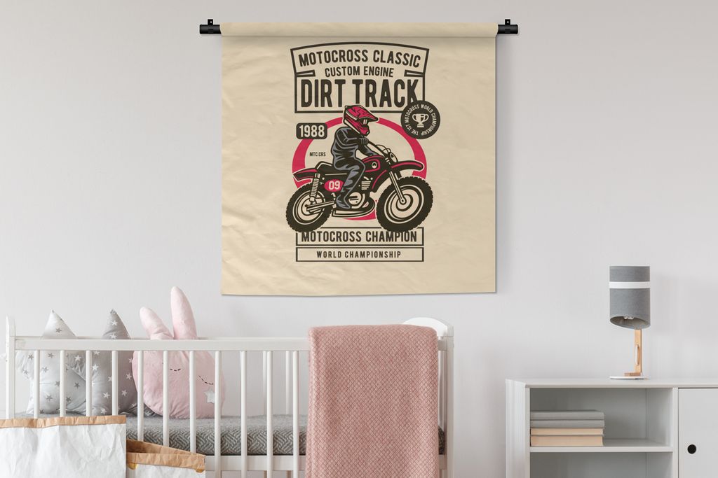 MuchoWow Wandteppich Wandbehang Motocross - Zeichnung - Retro 90x90 cm Tapisserie Dekoration Wandtuch - Wandaufhänger
