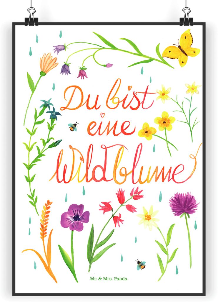 Mr. & Mrs. Panda Bild Du bist eine Wildblume DIN A5 - Geschenk, drucke, Wandbild, Frauen, Wild, wanddeko, Freundin, Wandschmuck, Dekoration, Plakat...