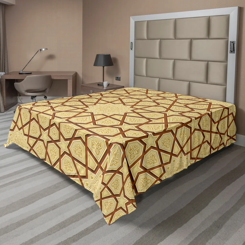 Drap de Lit Supérieur ABAKUHAUS 260x228 cm avec Motifs Arabesques Crème
