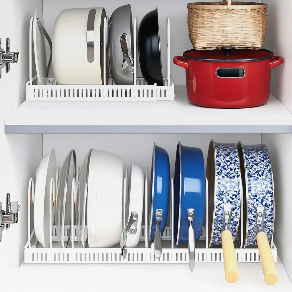 Erweiterbarer Topfdeckelhalter mit 10 Verstellbaren Fächern, Küchen Pfannenhalter Deckelhalter Organizer, Schubladenordner Topfdeckel Aufbewahrun...