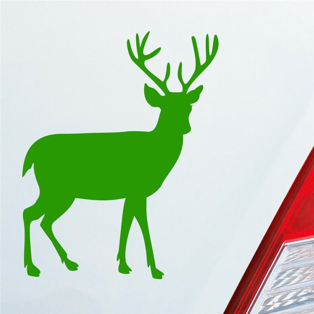 Auto Aufkleber Hirsch Reh Bock Deer Wild Jagd Wald Jäger KFZ Car 9,5x12 cm Hellgrün Sticker Heckscheibenaufkleber