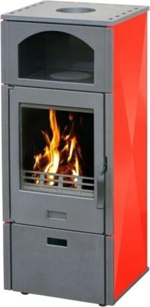 Plamen Laguna Kaminofen rot 8 kW mit Herdplatte – Holzofen aus Guss