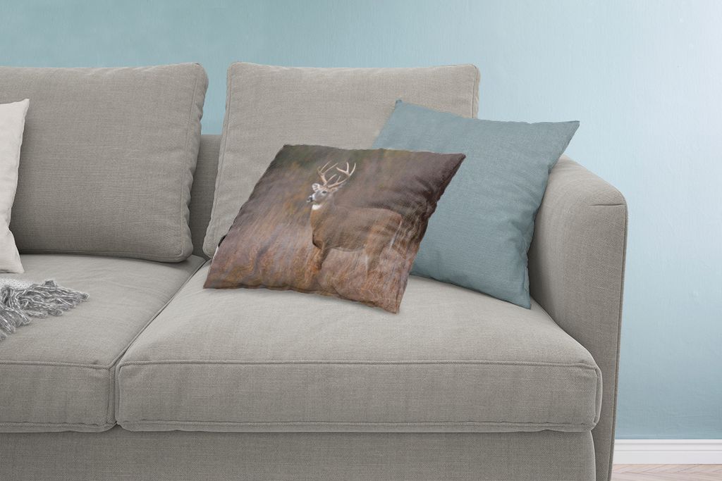 MuchoWow Zierkissen Sofakissen Wohnzimmer Dekokissen 60x40 cm Herbst - Hirsche - Gras - Natur - Tiere - Kopfkissen - Polster mit Foto