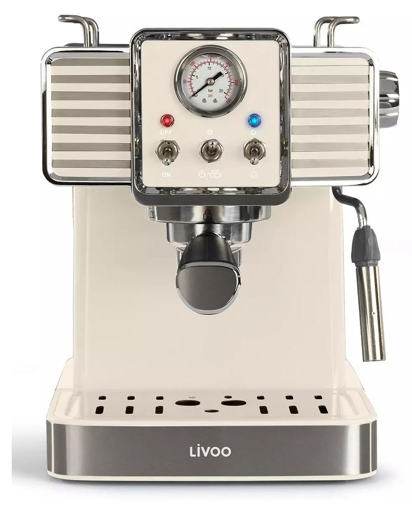 Livoo DOD174C, Espressomaschine, 1,5 l, Gemahlener Kaffee, Kaffeepad, 1350 W, Cremefarben, Edelstahl