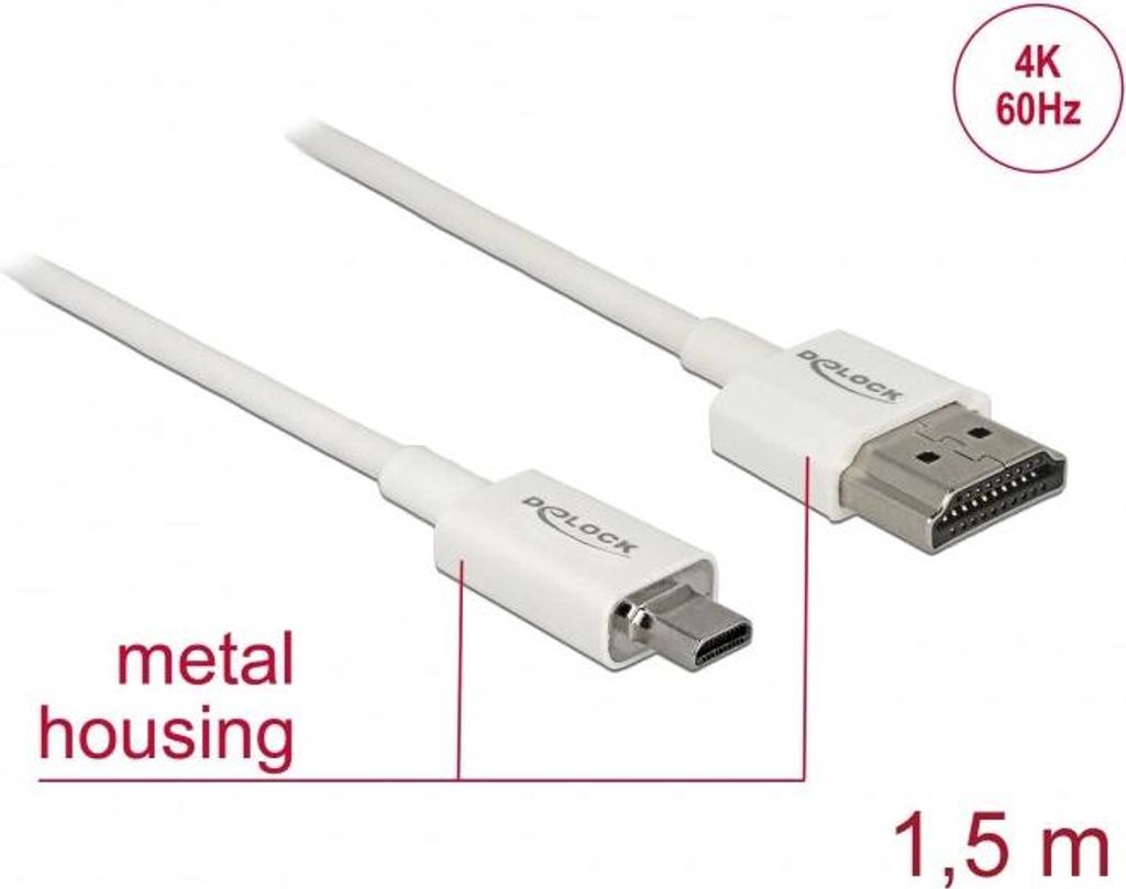HDMI Micro-D zu HDMI-A Kabel 1,5m 4K 3D Ethernet, weiß