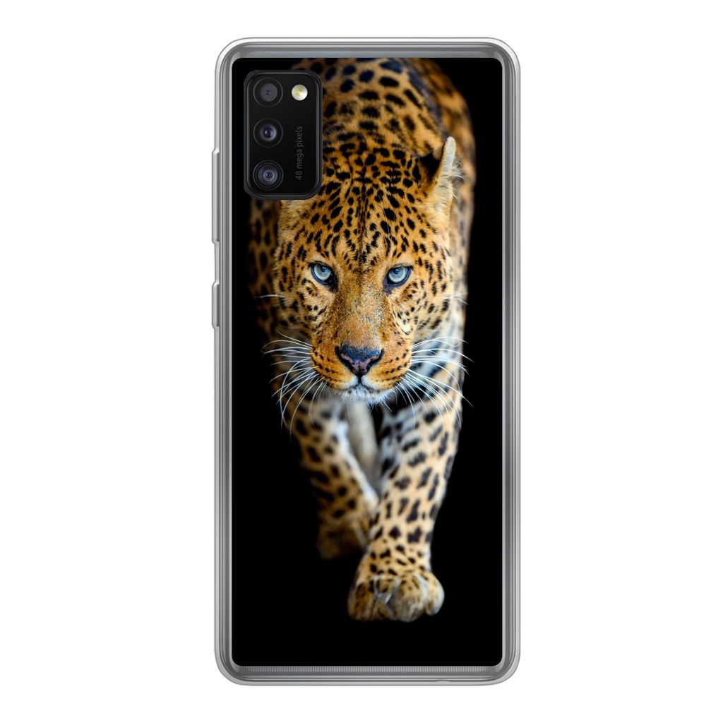 MuchoWow Handyhülle Schutzhülle Hülle für Samsung Galaxy A41 Leopard - Tiere - Porträt - Wildtiere - Schwarz Silikon Softcase Handy Hülle -...