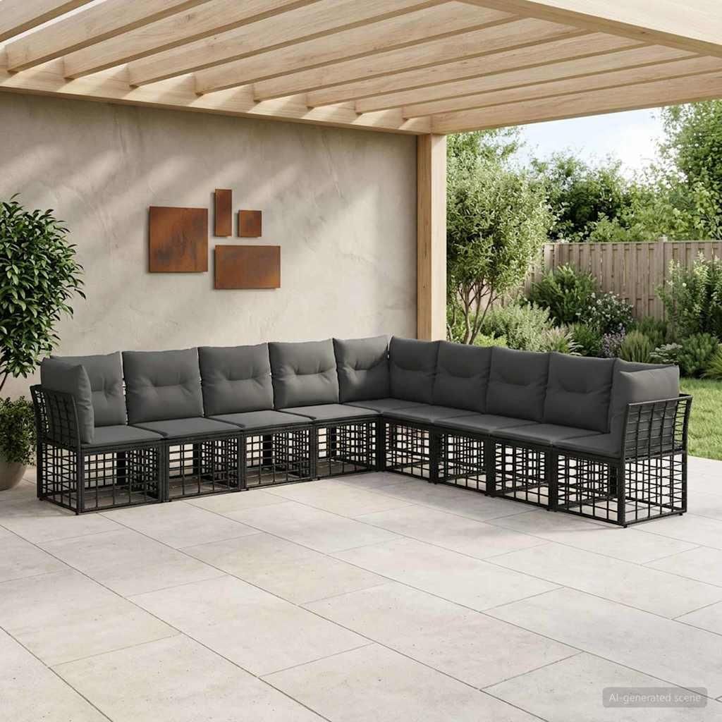 Möbel Outdoor-Sofagarnitur Schwarz PolyesterGartenmöbelgarnituren - Gartenmöbelgarnituren c5734