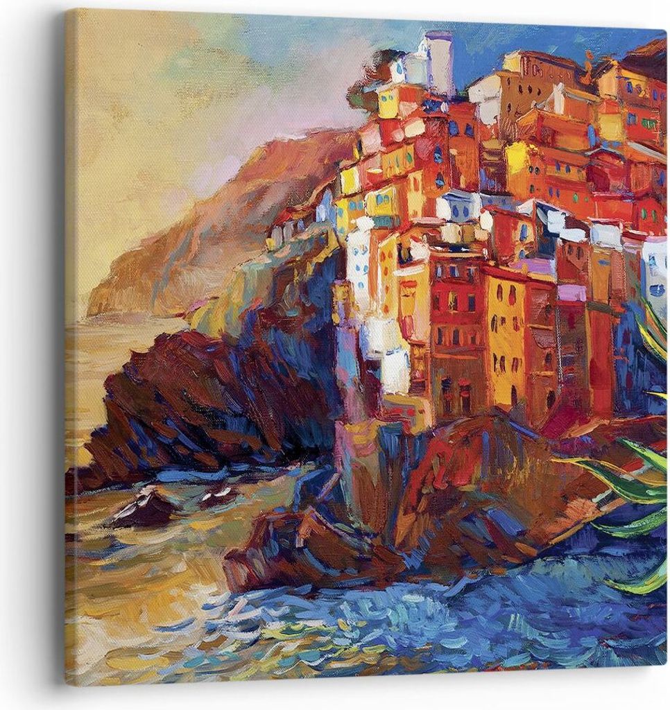 Bild auf Leinwand - Leinwandbild - Einteilig - Manarola Bunt Öl - 40x40cm - Wand Bild - Wanddeko - Wandbilder - Leinwanddruck - Bilder - Wanddekor...