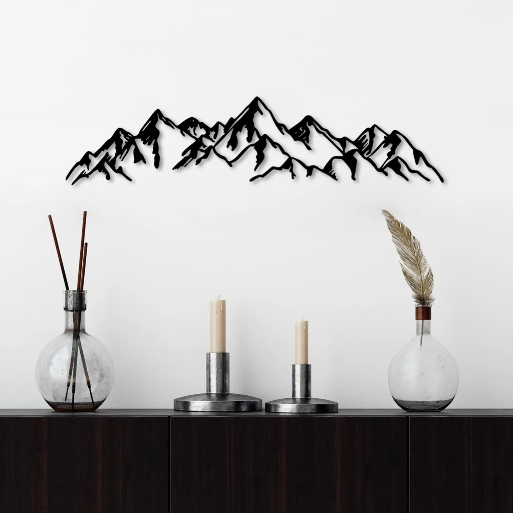 Décoration murale métal 100% acier noir silhouette montagne 62cm