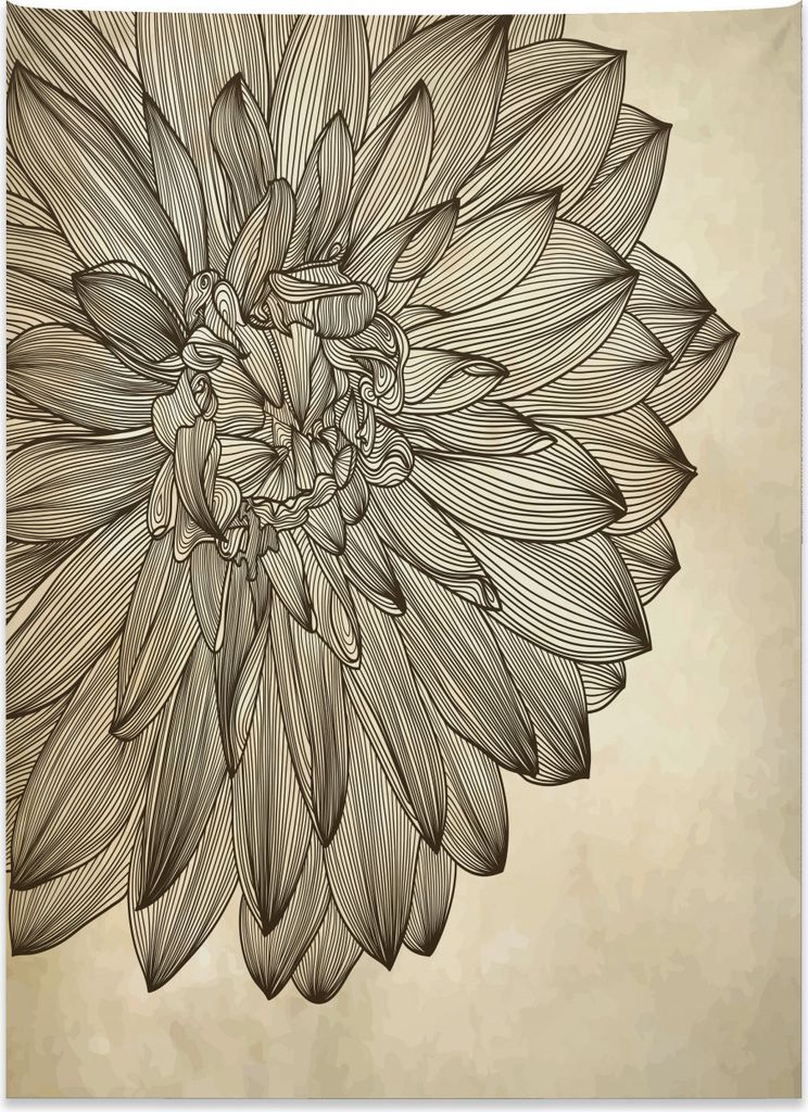 Abakuhaus Dahlie Wandteppich, Vintage Blossom Grunge aus Weiches Mikrofaser Stoff Kein Verblassen Klare Farben Waschbar, 110 x 150 cm, Beige und Braun