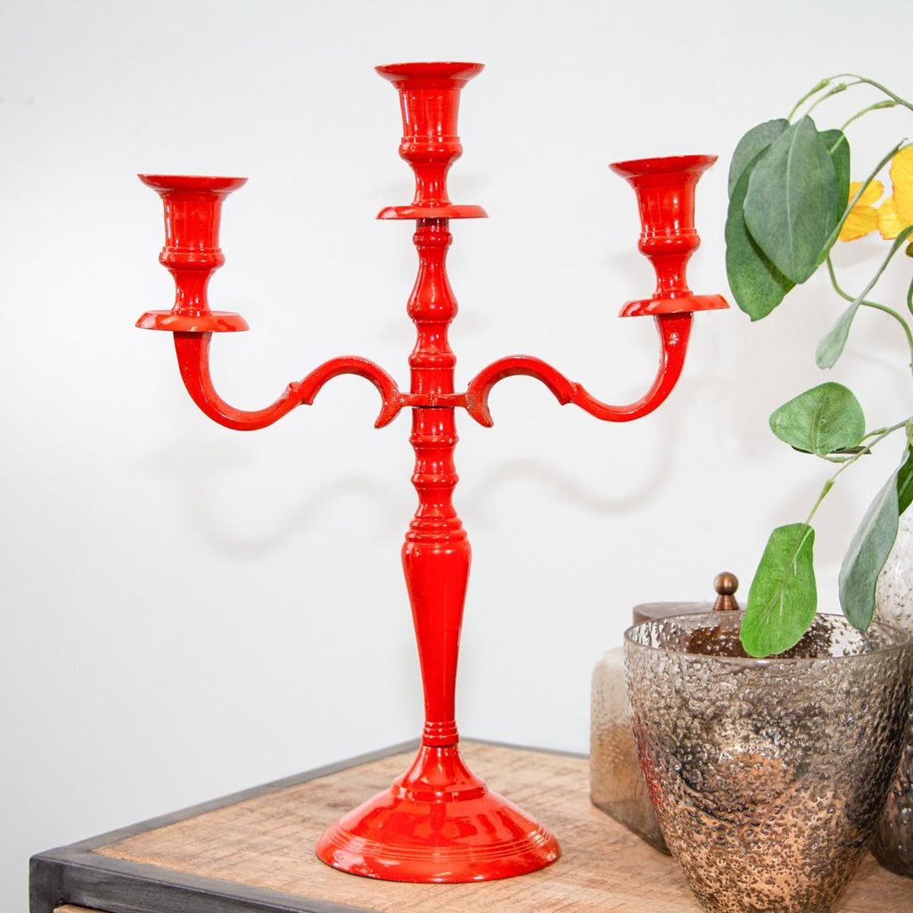 Kerzenhalter, 3 Kerzen, Chabby Chic, lackiert | Eisen, Orange | H38,0xB28,5 cm