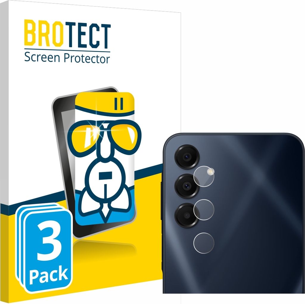 A product packaging for screen protectors and a close-up of the protectors on a phone camera.